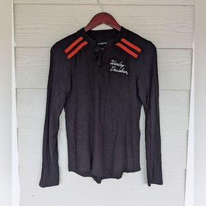 New Women's Harley Davidson Embroidered Henley Shirt Top Small Black Motorcore